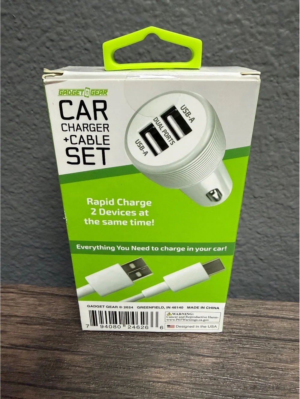 2.4A Car Charger Adapter Dual USB Ports with USB-A to USB-C Cable Set Fast White
